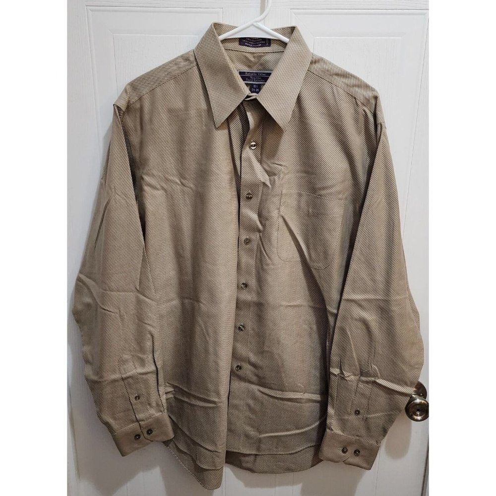 Roberto Villini Mens Button Up Shirt 15.5 34/35‎ Beige Non Iron Single Needle